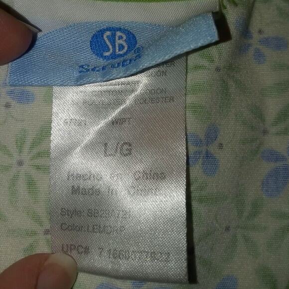 Womens Scrub Top lot of 2 Size L SB Scrubs green Cherokee blue and brown used - Picture 7 of 12